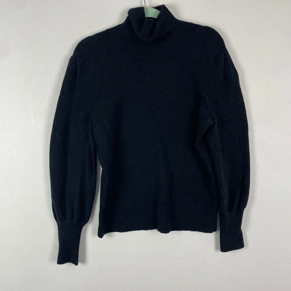 J.‎ Crew Black Turtleneck Sweater Puff Sleeve Ribbed Knit Women's M